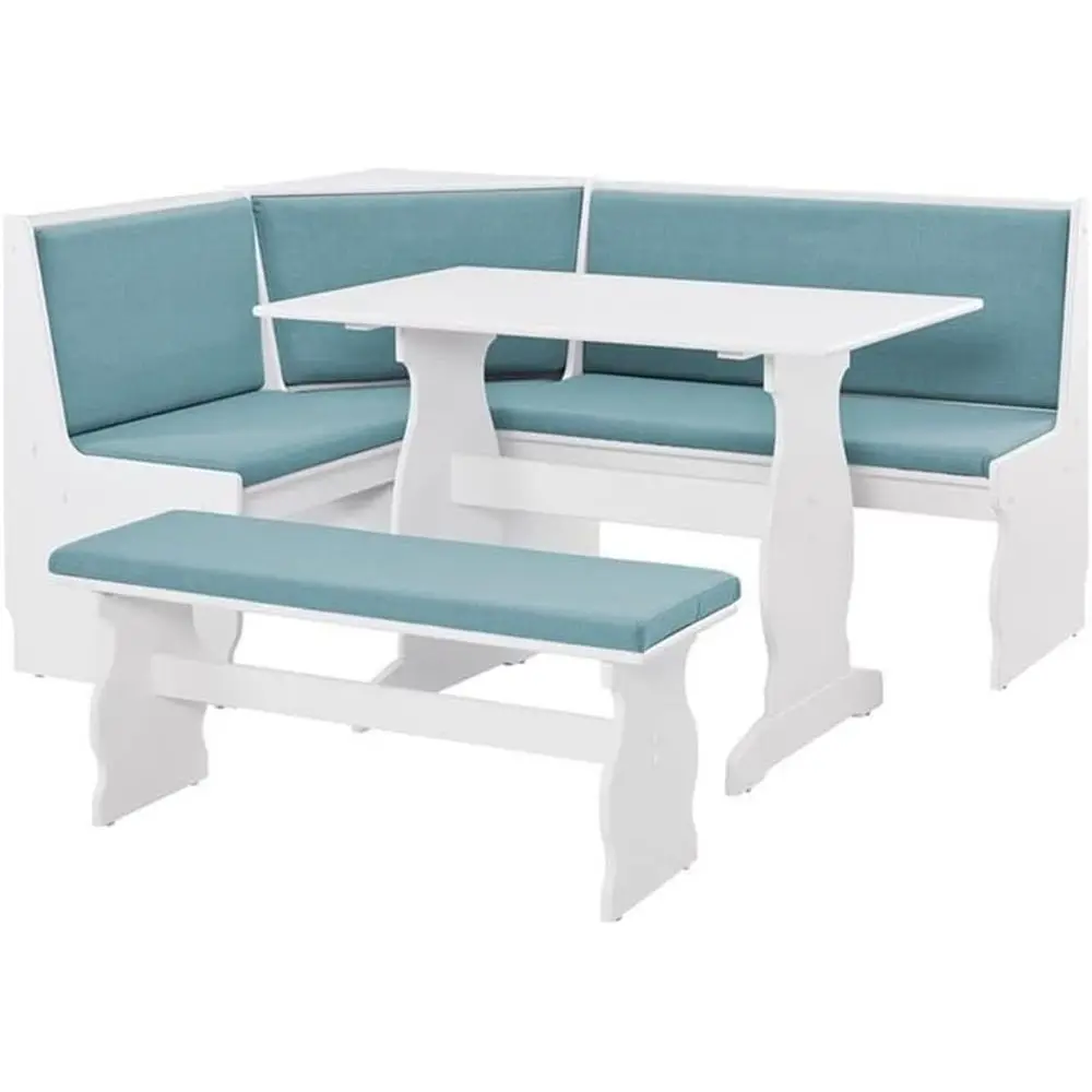 

3-Piece Blue Indoor Kitchen Nook Table Set with Bench for Breakfast Dining