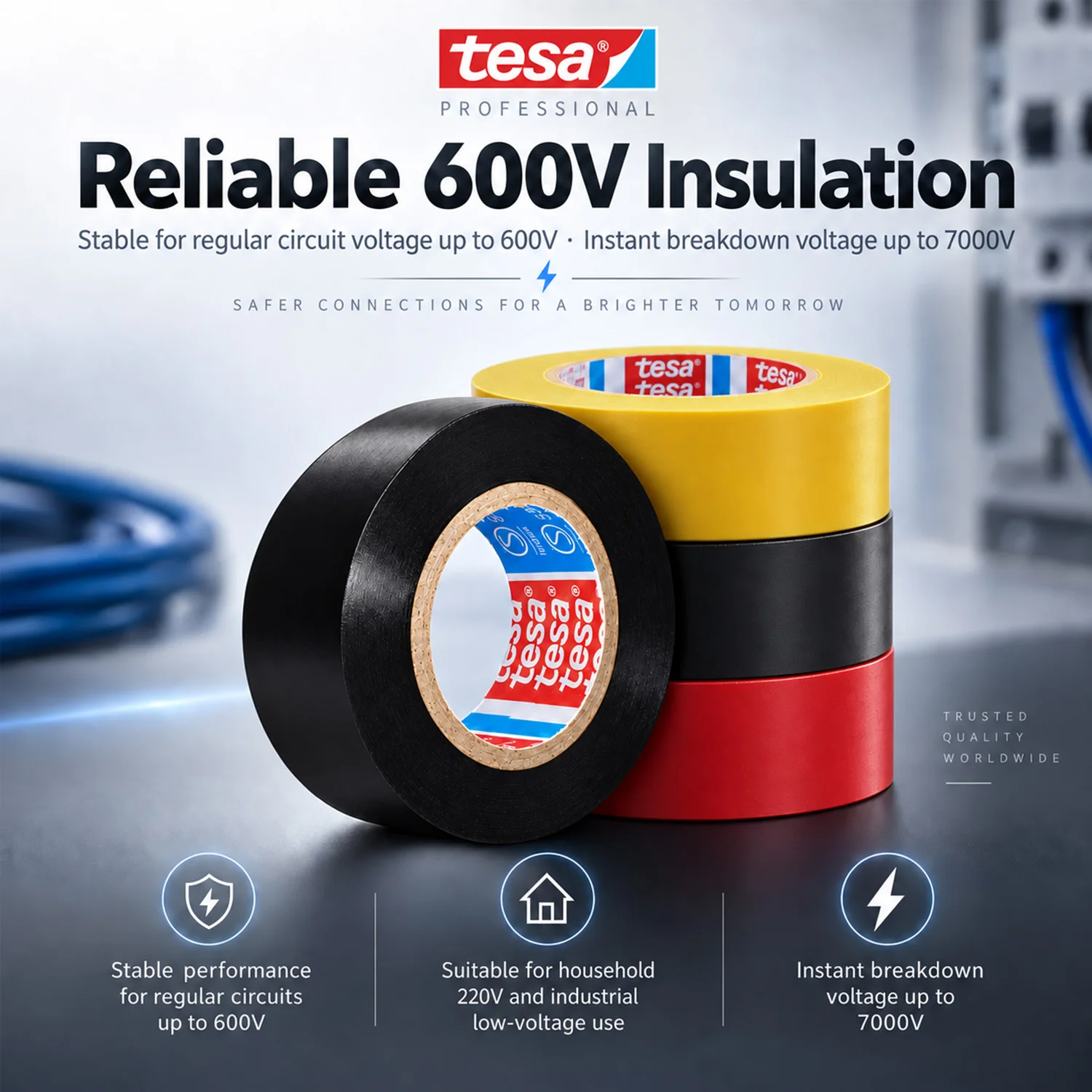 Tesa Electric Tape, Breakdown Voltage Waterproof Tear-Resistant Wire Tape for Home Industrial Equipment Cable Bundling
