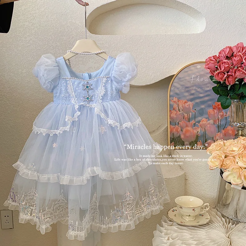 Girls' Princess Dress Summer2024New Children's Western Style Summer Dress Little Girl Tulle Skirt