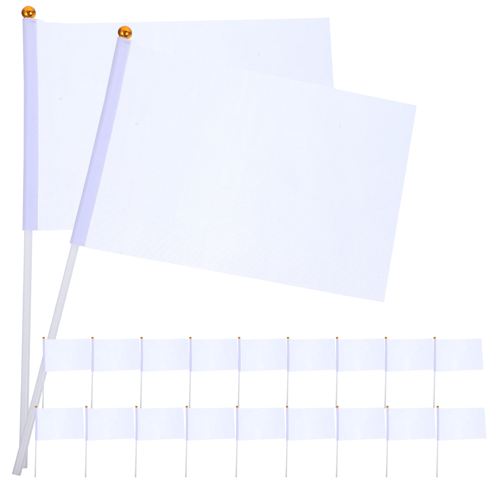 

20 Pcs White Hand Crank Flags Durable Lightweight Flagpoles Easy Assemble Car Racing Football Supporters Parties Events