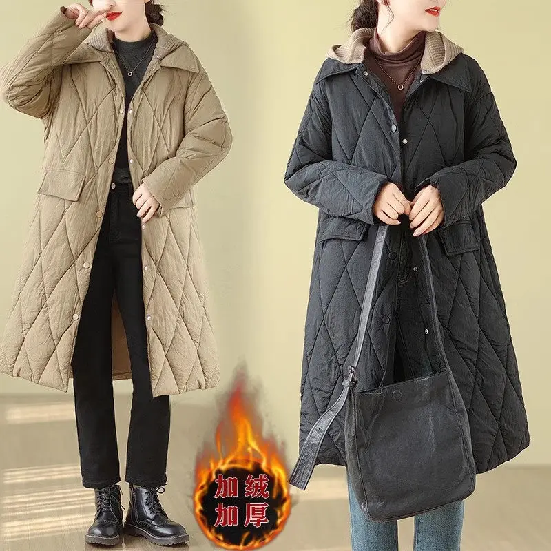 Winter Oversized Down Cotton Jacket For Women Loose Fitting Fashion Single Breasted Casual Long Parkas Quilted Coat Z4255