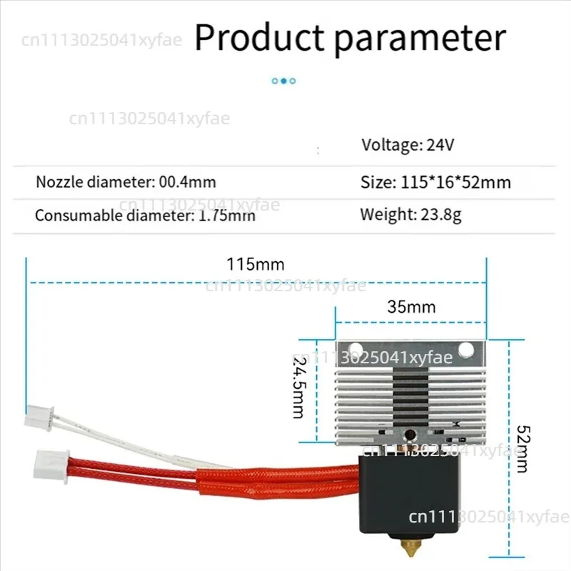 3D Printer Hot End Kit Heated Block Heating Rod Thermistor Extruder for DIY Printing