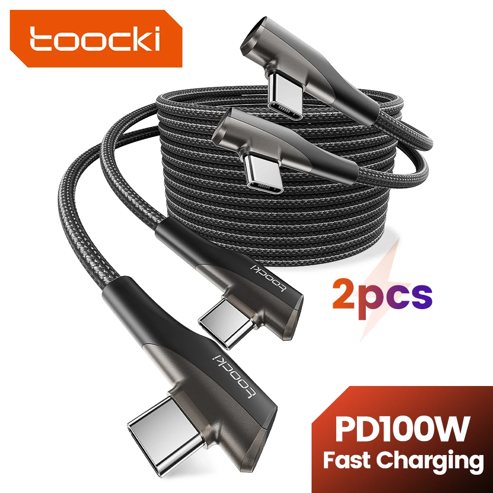 Toocki 고속 충전 USB C 케이블, 90 도 듀얼 엘보우 C타입에서 C타입 케이블, 아이폰 15 프로 맥스 샤오미 삼성 맥북용, 100WPD