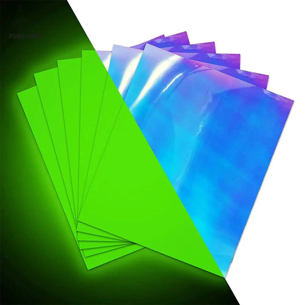 10 Stück holografische, im Dunkeln leuchtende Vinyl-DIY-Leuchtfolie für Geburtstagsgeschenk, Festival, Basteln, Party, Dekoration, blauer bis grüner Effekt