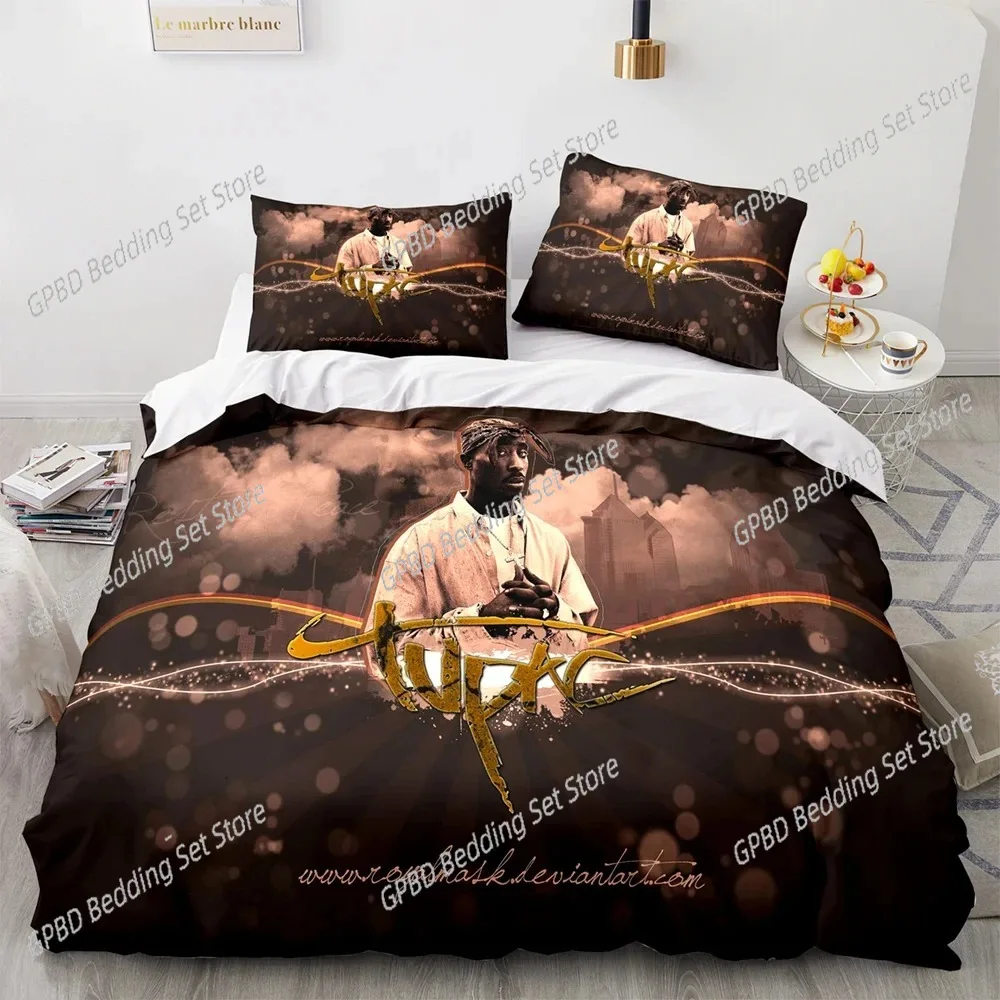 3D Print Tupac Shakur Rapper 2Pac Bedding Set,Duvet Cover Bed Set Quilt Cover Pillowcase,King Queen Twin Size Boys Girls Adults