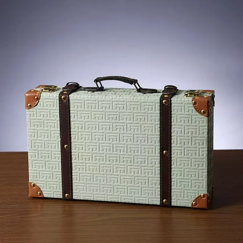 Retro Wooden Leather Portable Travel Case Household Storage Box Photography Scene Decoration Props