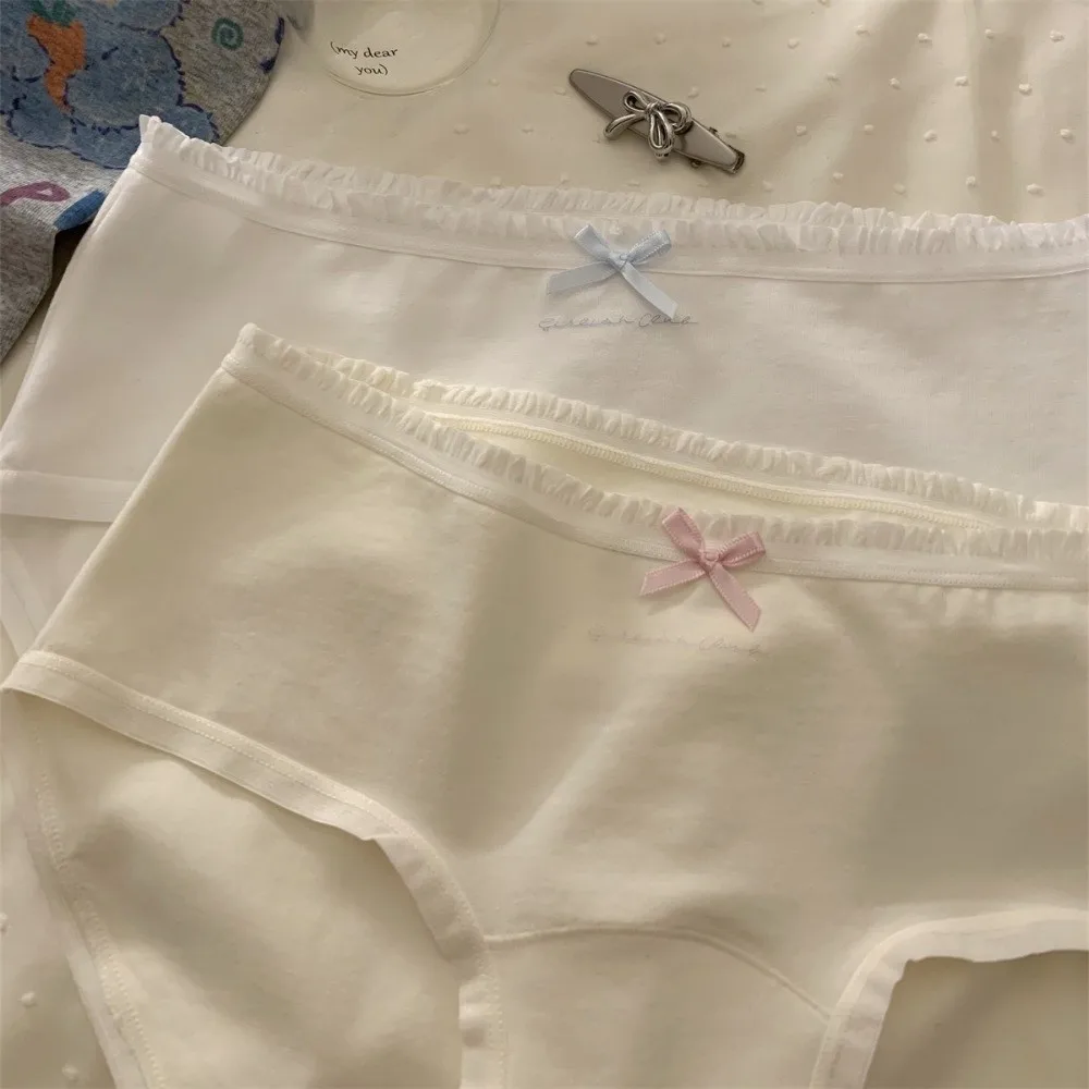 

Fashion Mid Waist Bow Cotton Panties Comfortable Letter Underwear for Women Simple Sweet Flower Briefs Lady