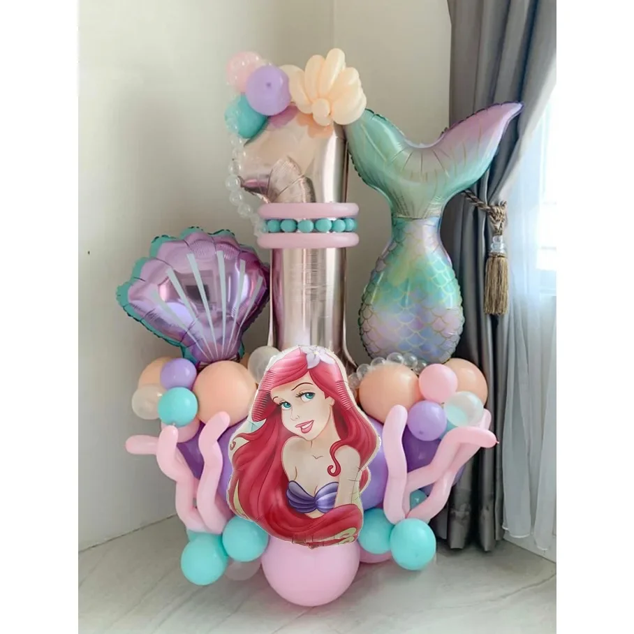 

78Pcs Cartoon Mermaid Princess Theme Party Balloons Ariel Number 0-9 Foil Balloon Kids Mermaid Birthday Party Decoration Gifts