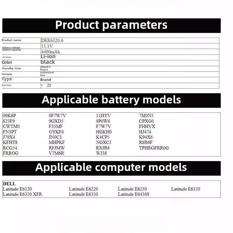 11.1V 4400mAh 6Cell FRR0G Laptop Battery For DELL Latitude E6320 E6330 E6220 E6230 E6120 E6430S 7FF1K FRROG J79X4 RXJR6 RFJMW
