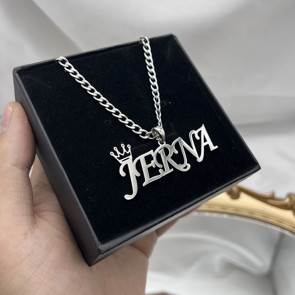 Custom Name Necklace Cuban Chain Pendant Necklace Custom Stainless Steel  Crown Necklace Personalized Silver Jewelry Women