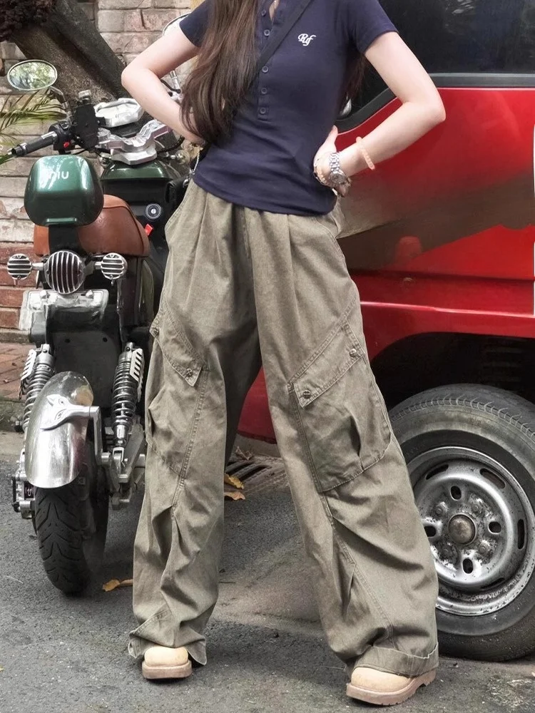 American High Street Hip Hop Sle Wide Leg Workwear Jeans Women's Large ket Casual Straight Long Pants ey een