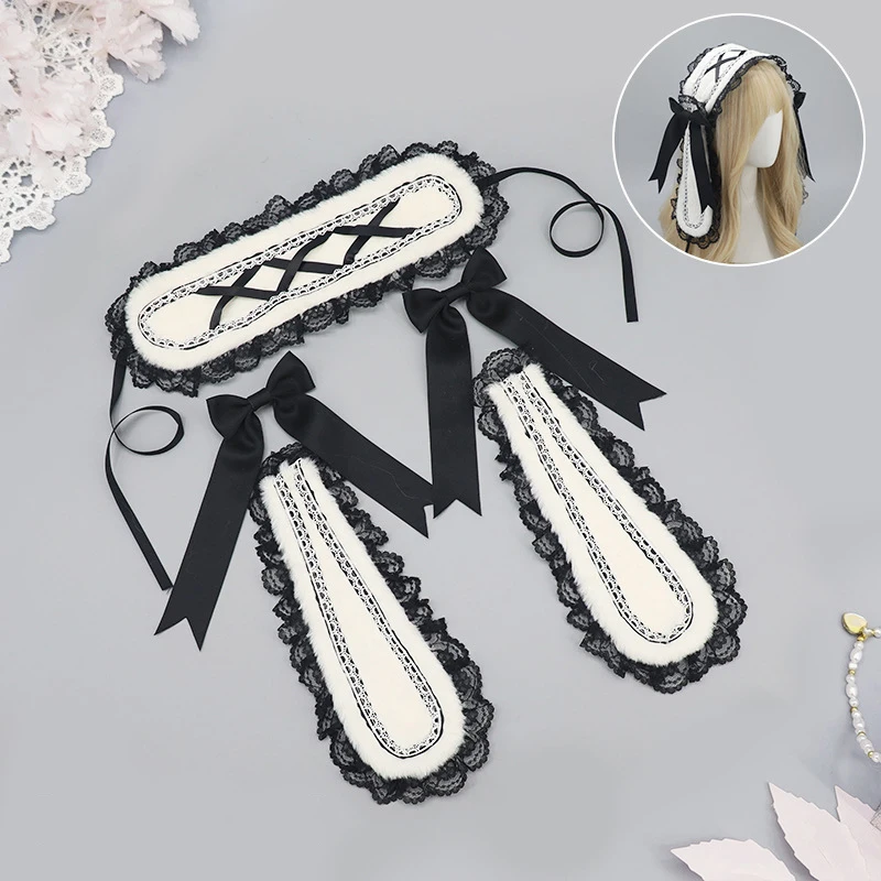 Roze Blauw Zwart Lolita Kostuum Accessoires Bunny Oor Hoofdband Kawaii Floppy Konijn Haar Clip met Strik Mooie Cosplay Party Props