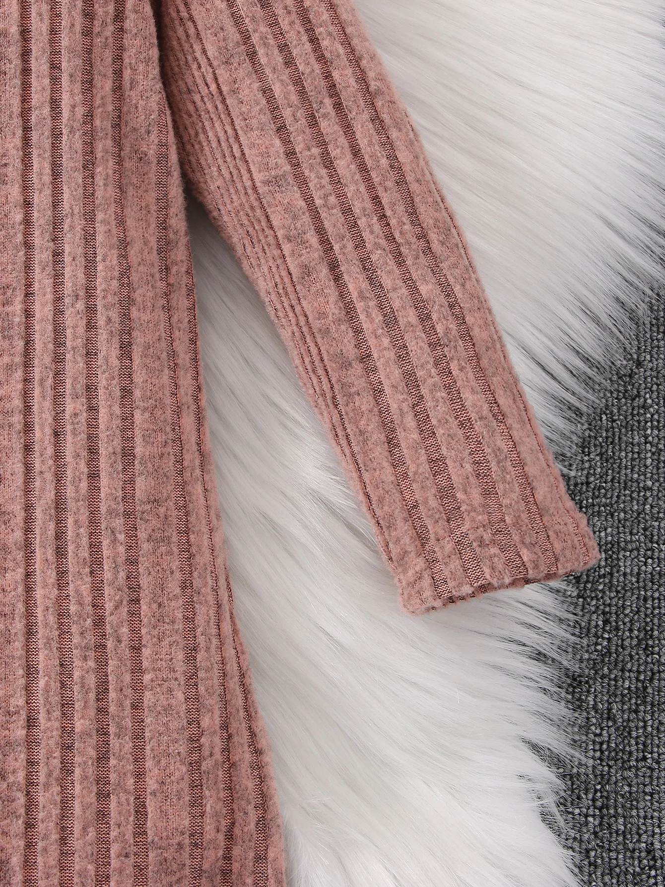 Autumn and winter girls\' long sleeved round neck solid color pit stripe casual fashion cute knitted dress