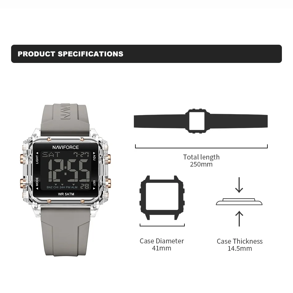 ساعات NAVIFORCE لعرض التاريخ للسيدات، حزام سيليكون كاجوال مقاوم للماء، ساعة يد للسيدات، ساعات إلكترونية رقمية LCD