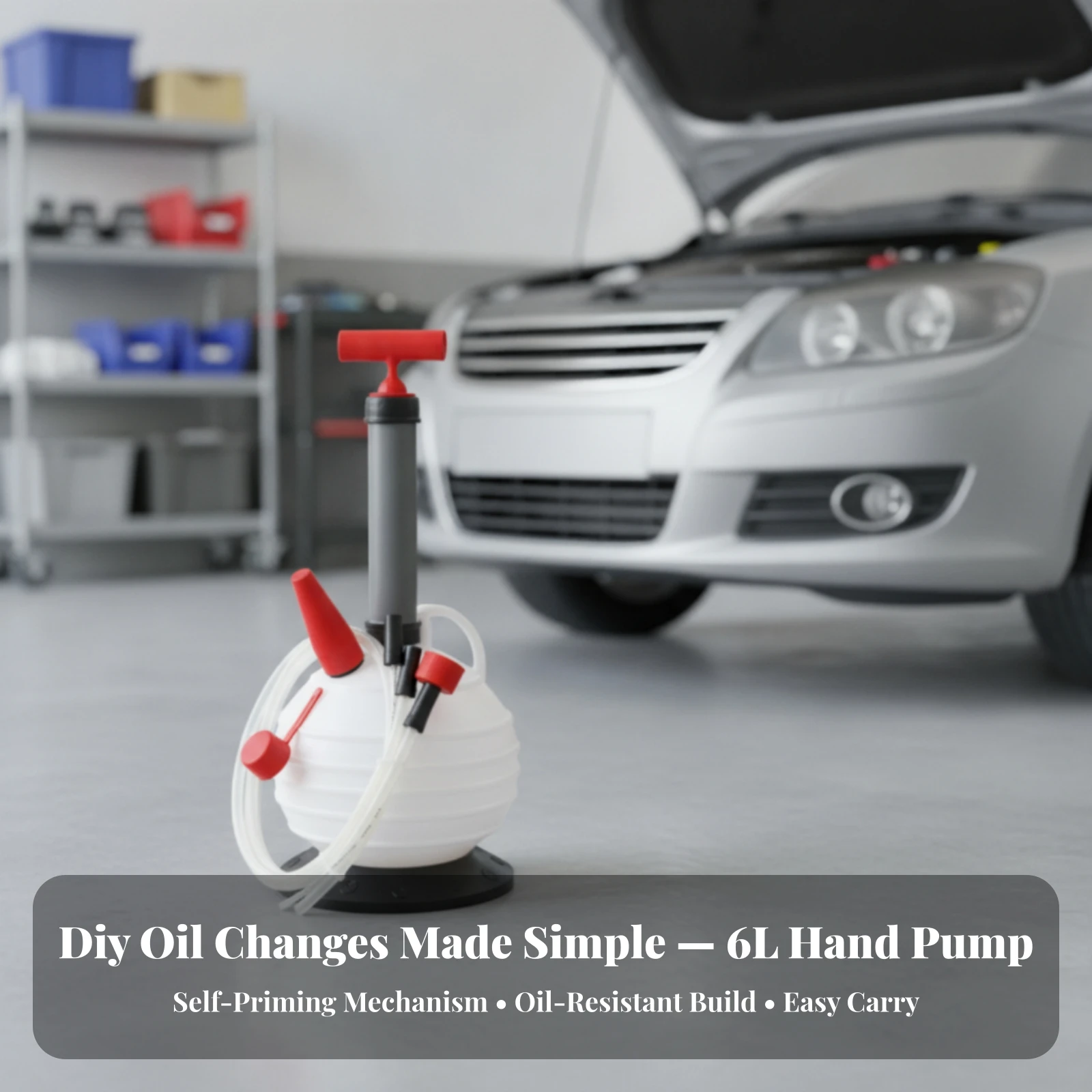 Gas Siphon Hand-Operated Oil Transfer Pump with Tank Hose No Batteries for Mechanics, Garage, Roadside