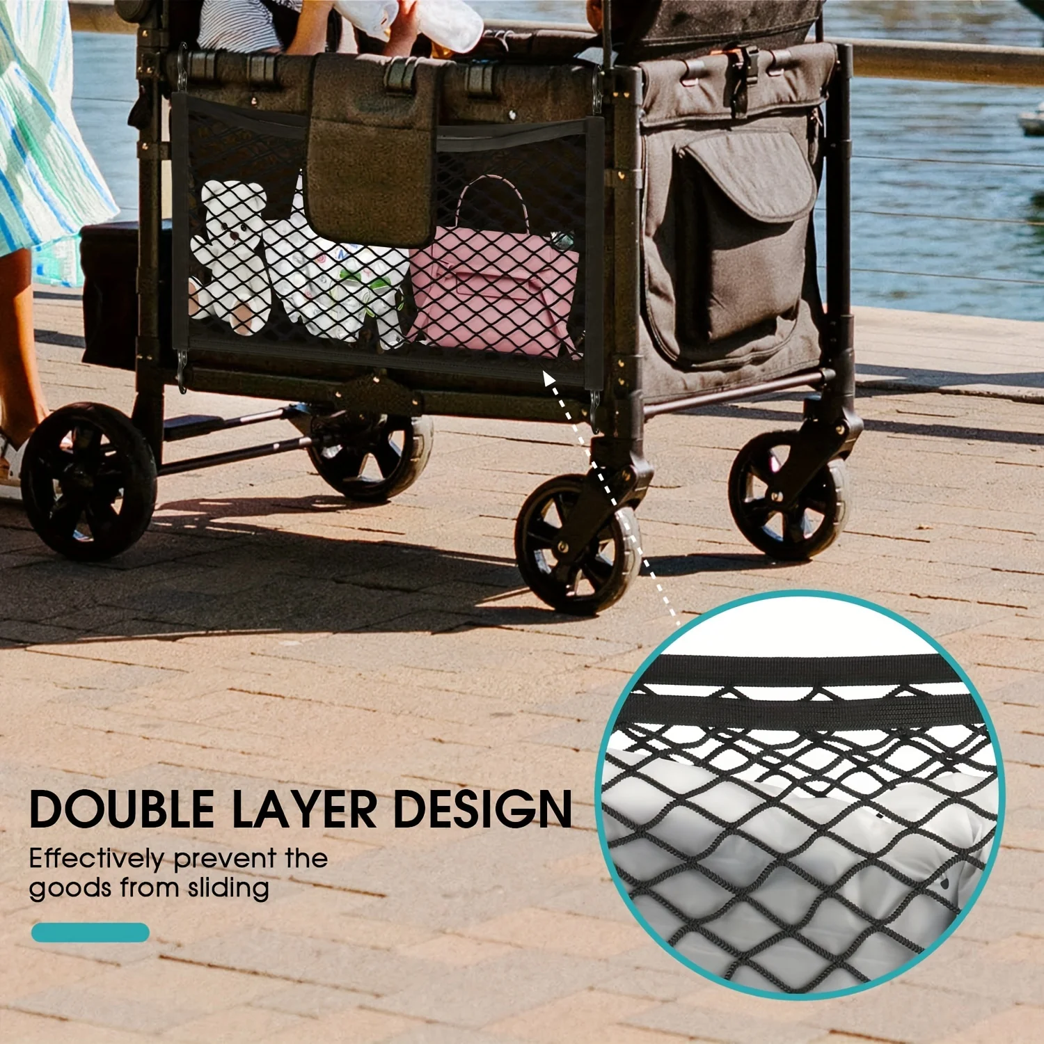 Folding Trolley Carts Net Carts Multifunctional with Metal Hooks Garden Camping Carts Net for Carrying Diaper Water Cups