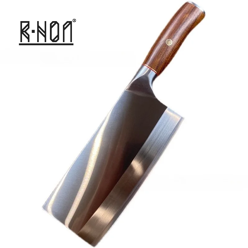 

RHON 7.8inch High Carbon Steel Cleaver Knife S/S9Cr18 Chinese Kitchen Meat Slicing Fish Bone Chopping Knives with Wooden Handle