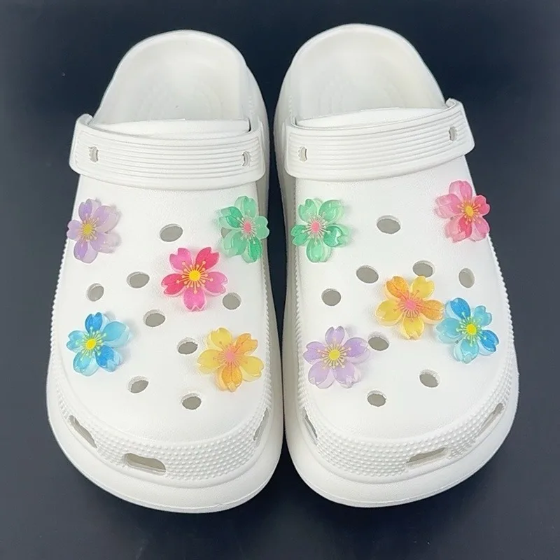 10PCS Fashion Shoe Charms Set Accessories Hole Shoe Buckle Luminous Cherry Blossoms DIY Shoes Decorations image 6