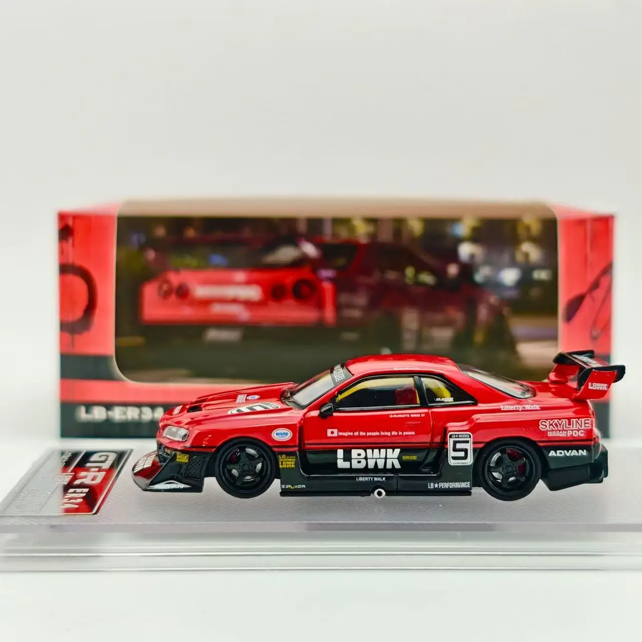 Modelo de prisma 1:64 Nissan Skyline LBWK ER34 modelo de coche de aleación súper silueta