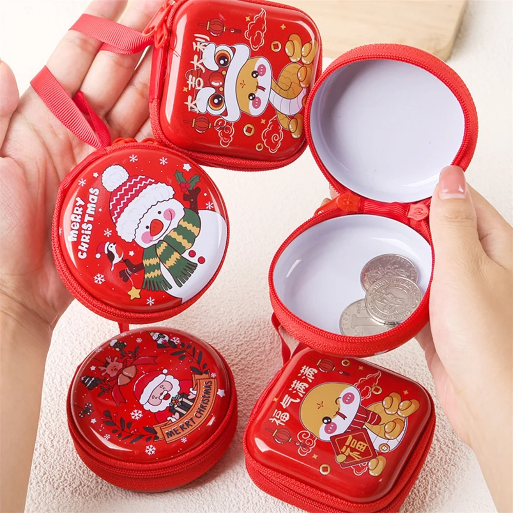 

Round Christmas Theme Coin Purse Cute Cartoon Snowman Santa Claus Earphone Case Key Holder New Year's Gift Creative Coin Purse