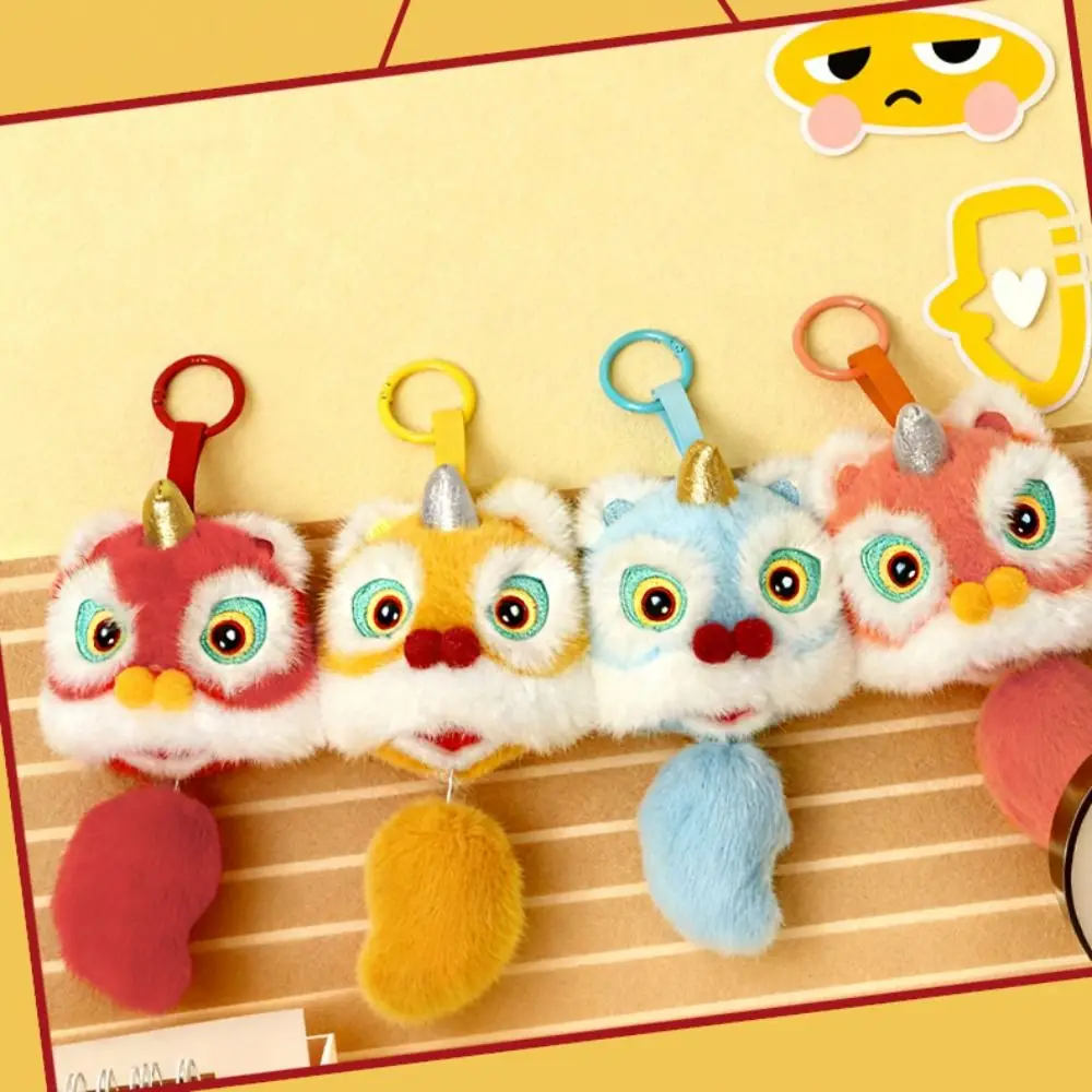 الكرتون الأسد الرقص المفاتيح توقظ الأسد النمط الصيني الأسد الرقص قلادة ألعاب من نسيج مخملي دمية سنة الحصان هدية السنة الصينية الجديدة