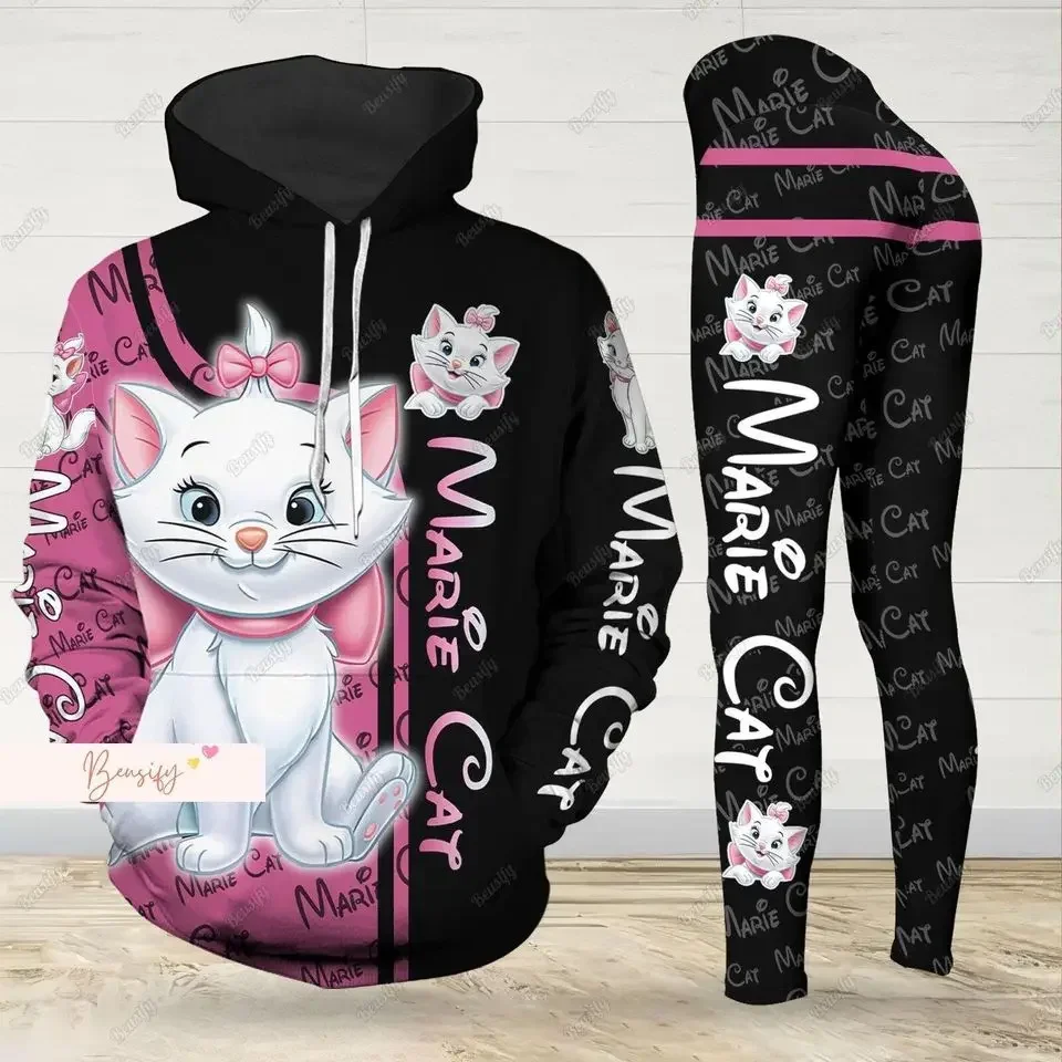 New Marie Cat Women\'s Hoodie Women\'s Leggings Yoga Suit Fitness Leggings Sports Suit Disney Tank Top Legging Set