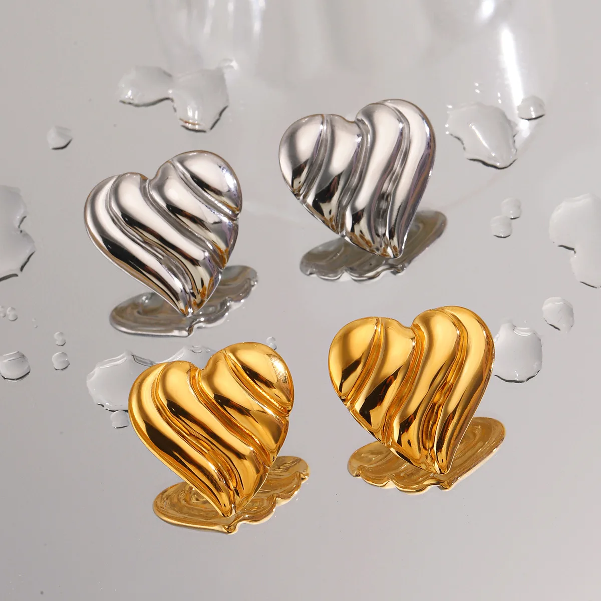 New Trend Gold Color Thick Heart Love Stainless Steel Stud Earrings for Women Fashion Design Jewelry Gift