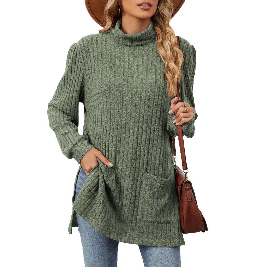 

Women's Long Sleeve T-Shirt Jacket with High Collar And Split Pockets for Autumn Winter