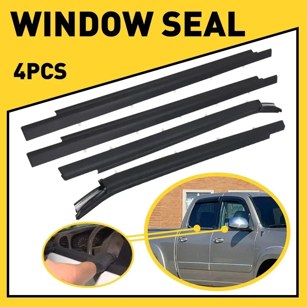 

4Pcs Door Window Molding Trim Car Outside Door Window Seal Belt Weatherstrip Compatible for Tundra 2000-2006 Double Cab Replaces