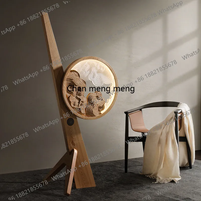 

New Chinese creative solid wood floor lamp living room tea room study advanced design sense