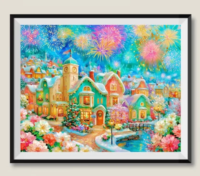 

9ct 100x75cm Snow Town Embroidery DIY Printed Kits Cross Stitch Needlework Set Home Decor Crafts