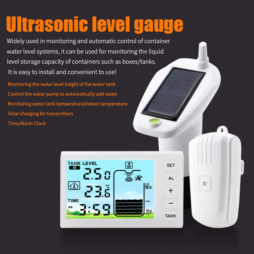 Medidor de nivel de líquido de tanque de agua inalámbrico ultrasónico, alarma alta/Baja, Monitor de nivel de agua, Sensor de nivel de agua