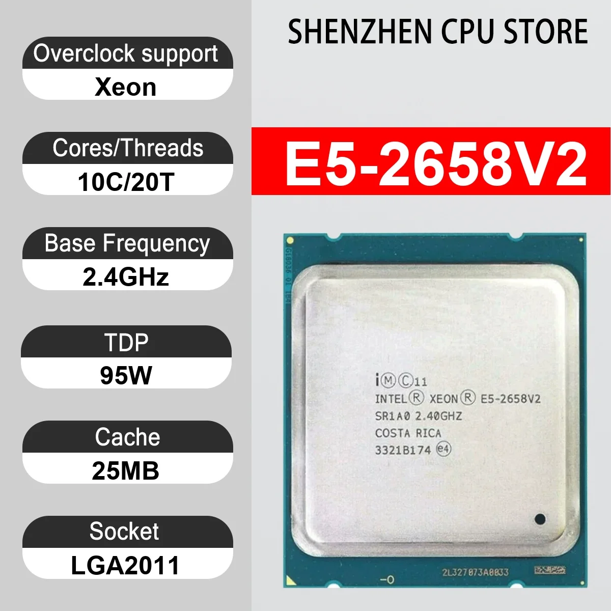 Intel Xeon E5-2658V2 10 Core 20 Thread 2.4GHz 95W 25MB Cache 22nm LGA2011 SR1A0 DDR3 800/1066/1333/1600/1866 MHz Ivy Bridge EP