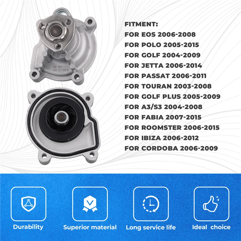 Bomba de agua de coche ABQB-03C121008J para VW Polo Golt Jetta Passat A3 S3 Skoda Fabia Seat Cordoba 2006-2015 03C121008 D/K/L/C