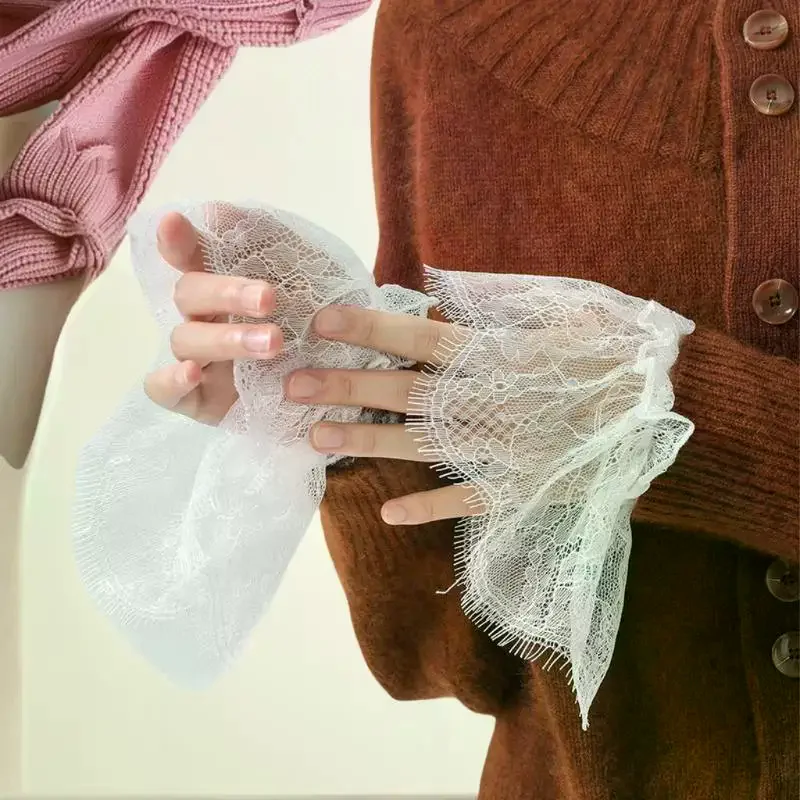 1 paar decoratieve kanten mouwen versierde manchetten nep mouw voor trouwjurk wilde ruches polsmouwen geplooide pols manchetten