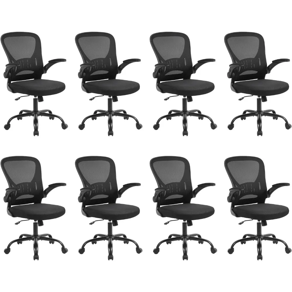 

Set of 8 Ergonomic Office Desk Chairs, Home Use with Adjustable Height, Flip-up Armrests, and Lumbar Support, Black