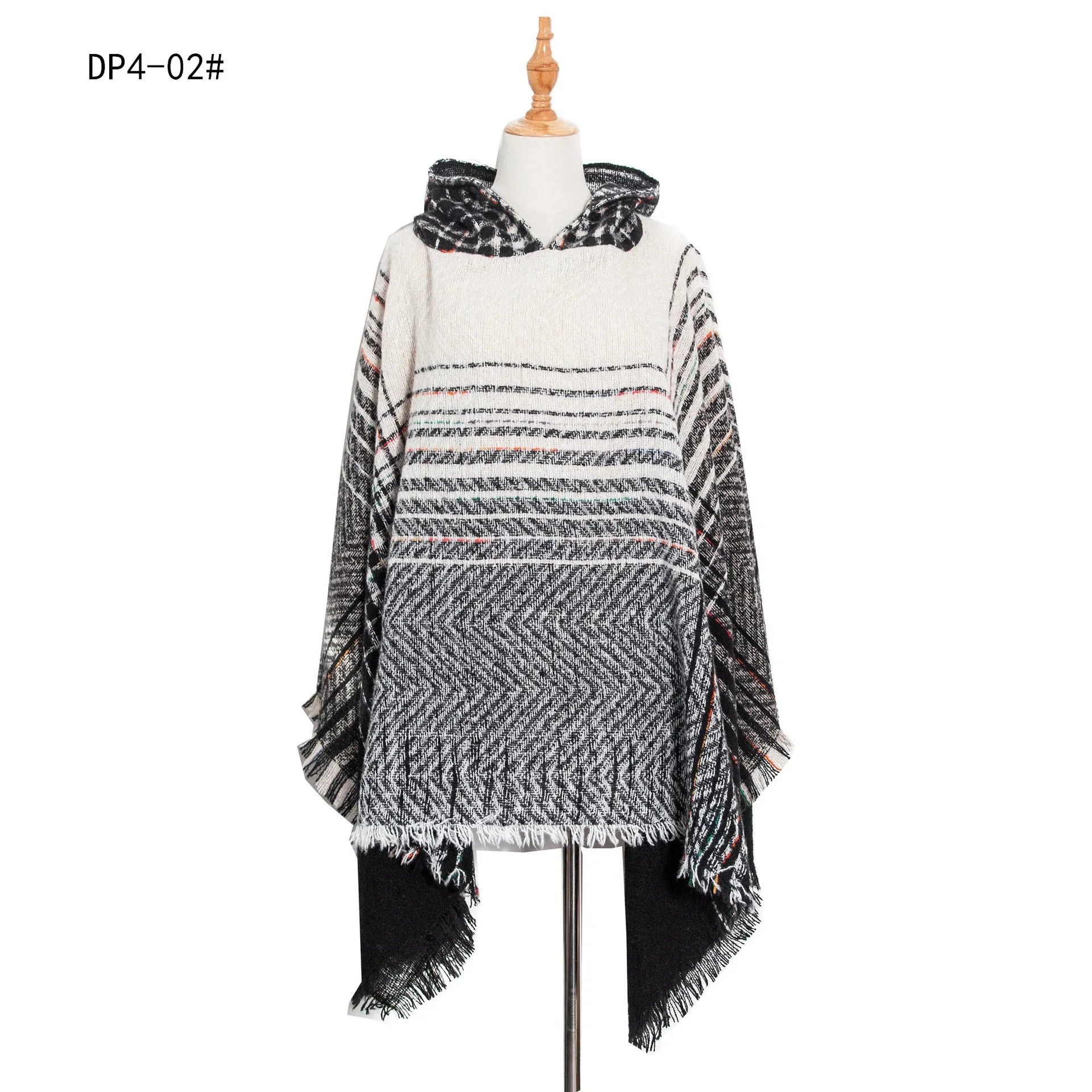 Spring Autumn New Polyester Spiked Herringbone Gradual Change Cape Women's Pullover Poncho Lady Capes Black Cloaks