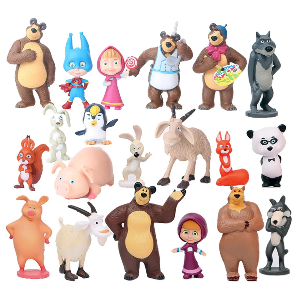 Figurines Masha et l'ours, 10 pièces, modèle animé, jouets de dessin animé, cadeaux pour amis