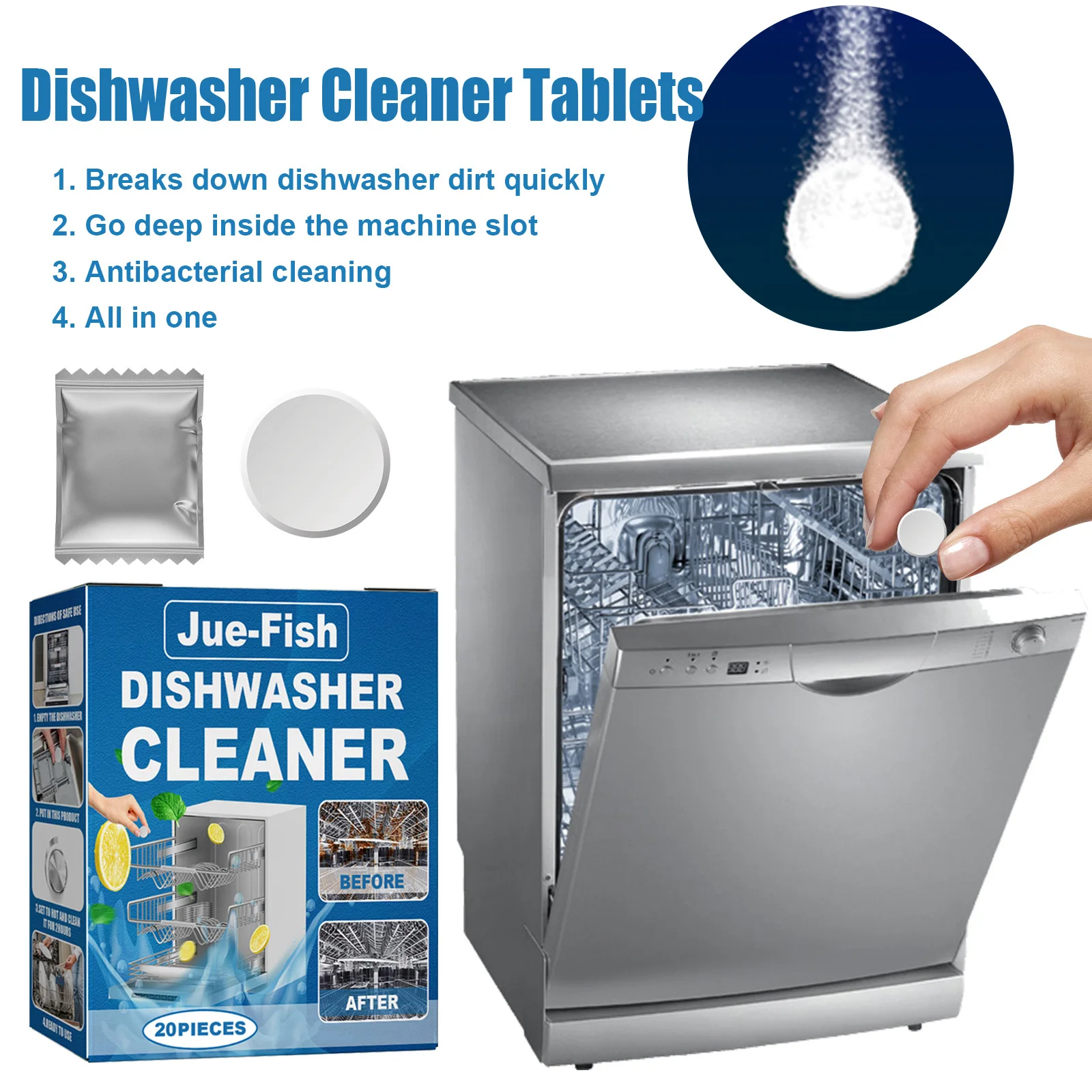 20-100PCS Dishwasher Cleaner Tablets Oil Dirt Removal Cleaning Deodorizer Lemon Extract Eco-Friendly for All Dishwashers