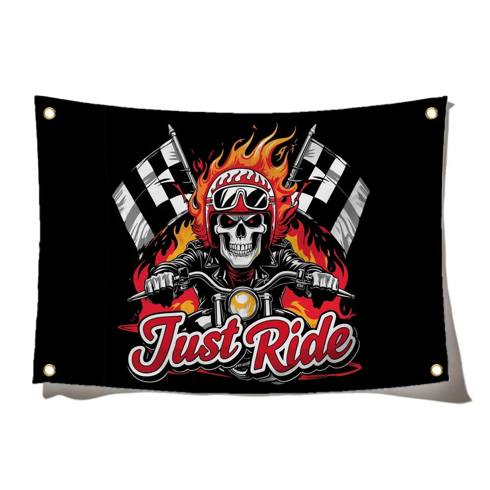 90x150cm Vintage Motorcycle Skull Flag Racing Tapestry Garage Bedroom Dorm Decor Merch Birthday Gift Indoor Outdoor Decor