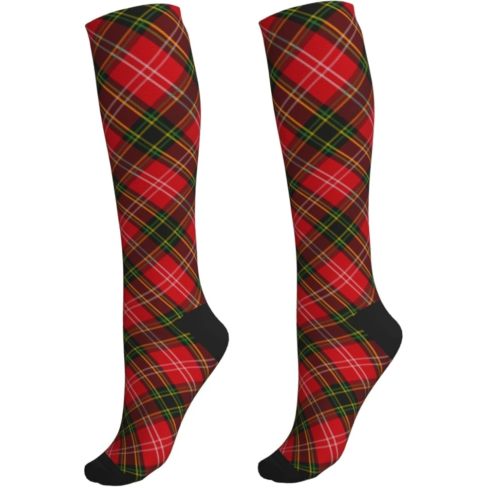 Red and Green Plaid Pattern Vintage Xmas Unisex Compression Socks Circulation Support Stockings for Medical Nursing Athletic