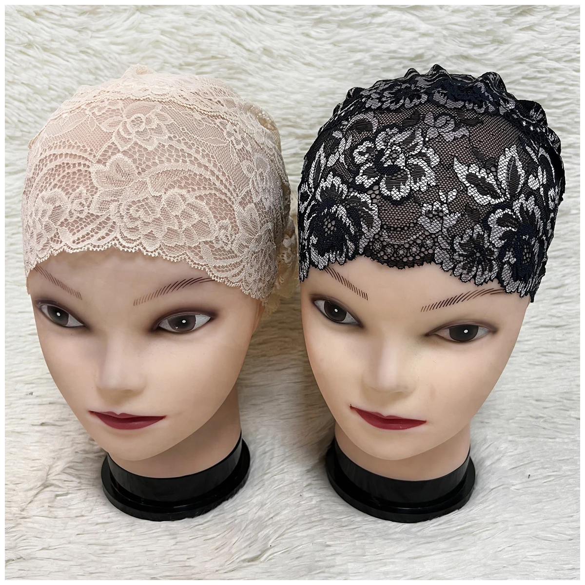 New Muslim Women Headscarf Hollow Lace Elastic Design Space Layer Fabric Applique Headwear Solid Indian Bean Hair Hat Lady Hat