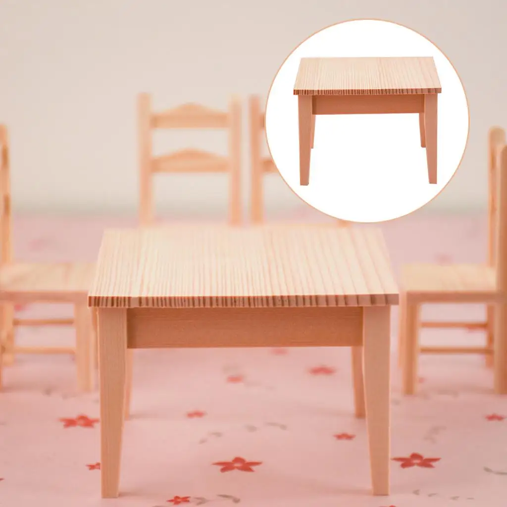 Miniature Wooden Dollhouse Desk Natural Color Mini Table Furniture Toy for 1 12 Scale Kitchen Decor