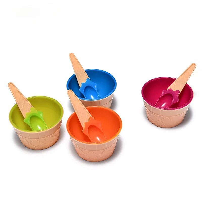 Egg tart small bowl, candy-colored ice cream bowl, creative ice cream bowl, plastic bowl and spoon set