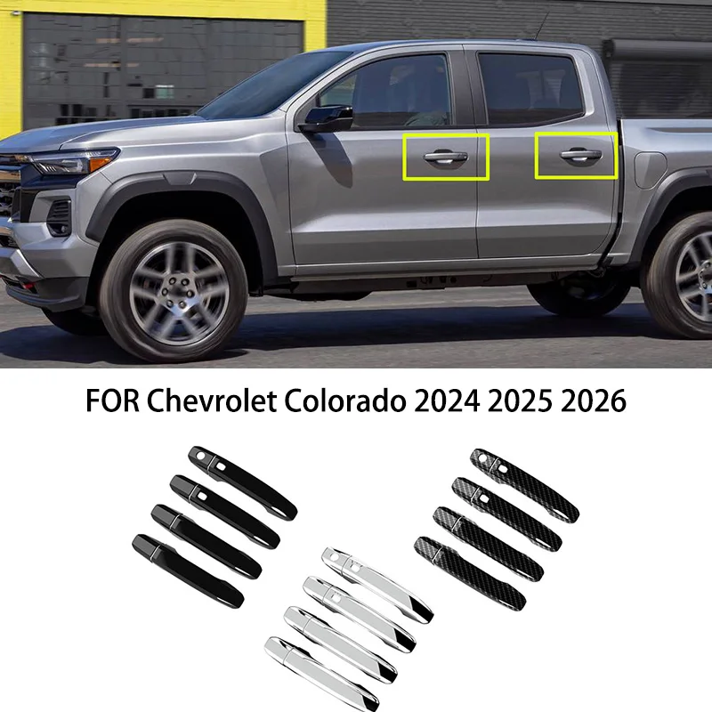 Car accessories FIT For Chevrolet Colorado 2024 2025 2026 black carbon Exterior Side Door Handle Cover Trim