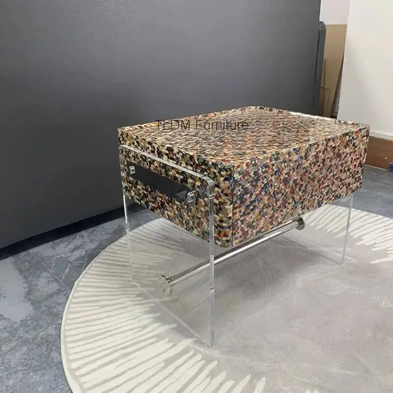 Cabinet Modern Geometric Pattern nightstand with Acrylic Storage Stand , Creative Storage Cabinet Bedside Side Cabinet Bed