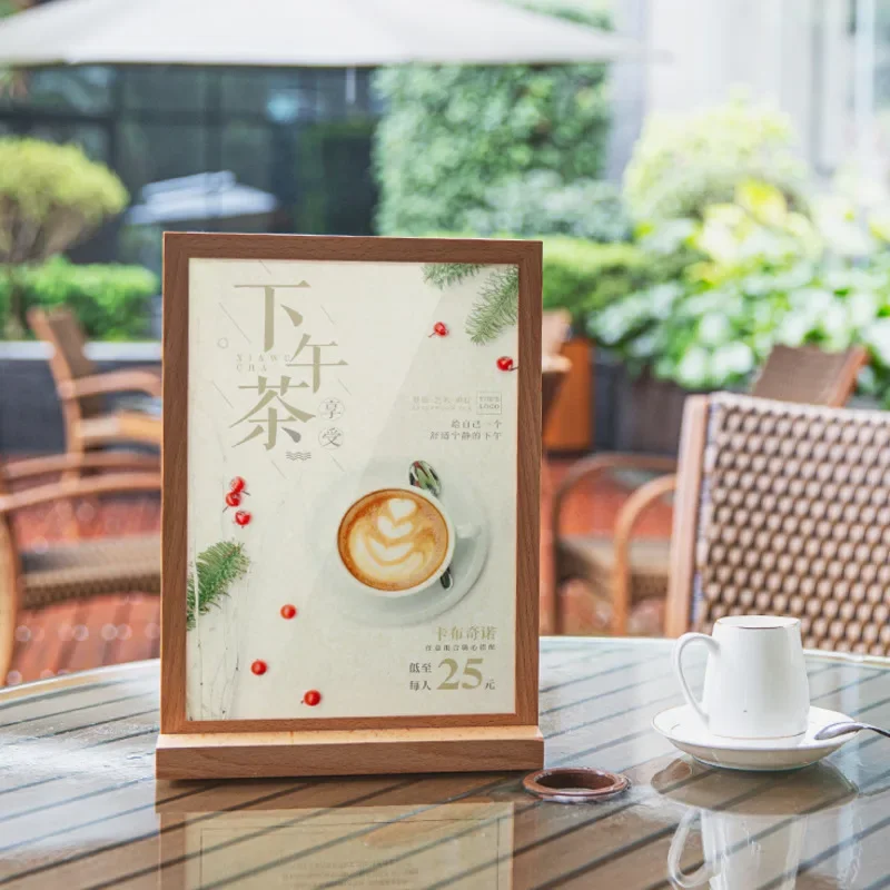 Walnut A4 Milk Tea Shop Menu Price List Display Board Multi-function Table Card Rack Desktop Advertising Display Box