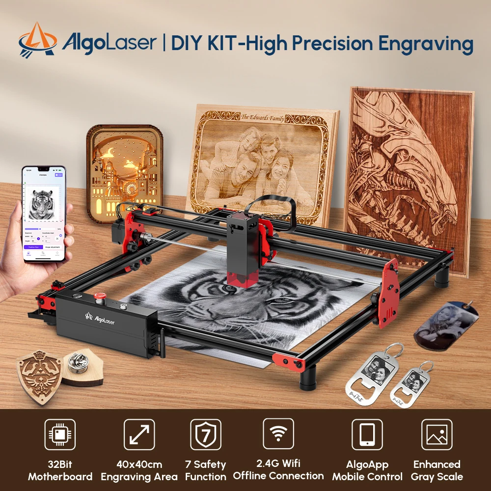 Algolaser 10W Table Laser Engraver Cutter Rotary Roller Wifi Offline Connect Woodworkers DIY Engraving Machine Glass Paper Print