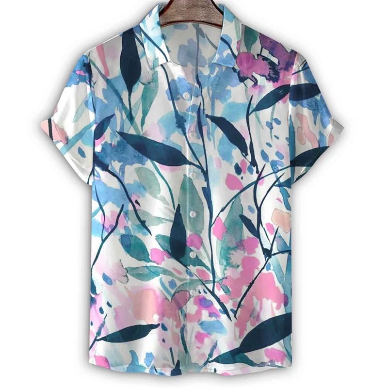 Mode Hawaiiaans Bloemenshirt Heren Zomer Losse Korte Mouwen Tops 3d Print Strandvakantie T Shirts Revers Blouse Dameskleding