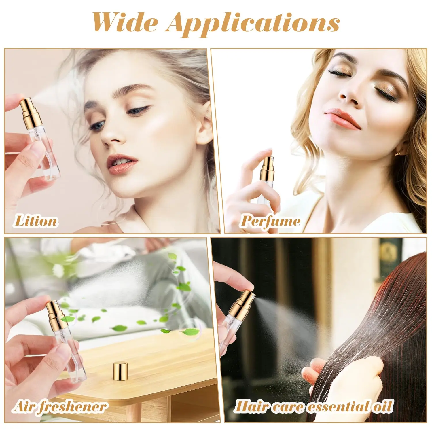 20Pcs 5ml Clear Glass Mist Spray Bottle Refillable Mini Perfume Atomizer Empty Travel Sample Bottle with Golde Aluminized Nozzle